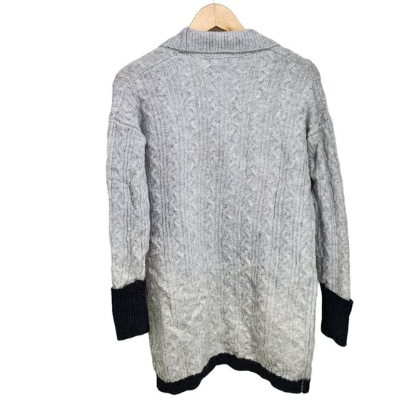Tahari Womens XS Cable Knit Cardigan Sweater Made In Italy Acrylic Wool Gray - Picture 2 of 6